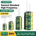 Aluminum Electrolytic Capacitor 50V 1UF 4.7UF 10UF 22UF 47UF 100UF 220UF High Frequency Low ESR DIY 2000Hours Long Life.