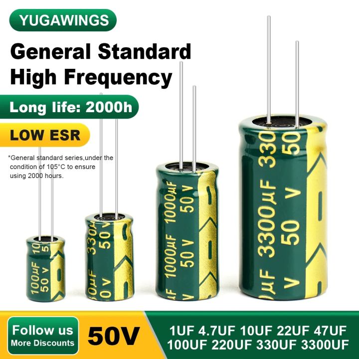 Aluminum Electrolytic Capacitor 50V 1UF 4.7UF 10UF 22UF 47UF 100UF 220UF High Frequency Low ESR DIY 2000Hours Long Life