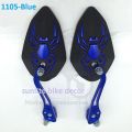 Universa Looking Glass For Motorcycle. Rearview Mirror Metal Body 2 Pis. spider design Model 1105 Blue. 