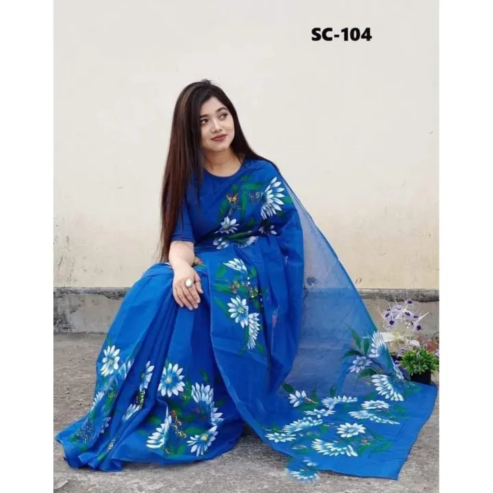 Exclusive Designer Hand Print Half Silk Saree For Women - Sari