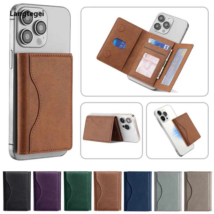 Magsafe Phone Card Holder Stand PU Leather Trifold Magnetic Card Case ...