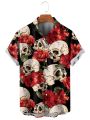Fashion Skull Floral Men's Shirts Funny Skull 3D Print Streetwear Short Sleeve Tees Hawaiian Shirt Print Lapel Shirts For Men. 