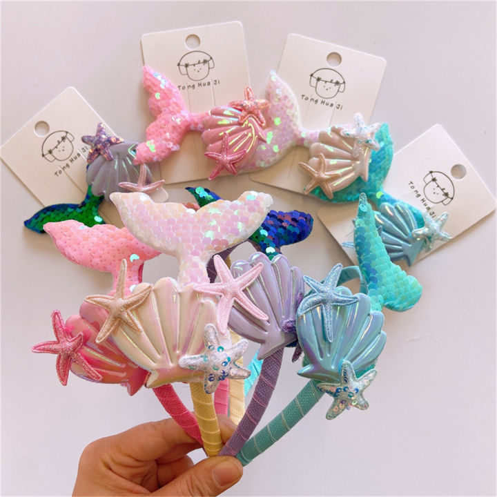 Pudcoco Toddler Mermaid Hair Clip Children Cute Sequins Mermaid Hair Pins Kids Sweet Headband Hair Hoop Hair Accessories