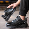 AMAWEI Rotary Buckle Work Protective Shoes Leather Safety Shoes Puncture-Proof Anti-smash Steel Toe Shoes Work Boots Men Women BunnyGarden. 