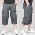 3XL Men Solid Color Breathablecket Loose Straight Capri Cropped Pants Trousers.