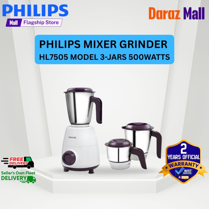 Philips HL7505 500W Mixer Grinder (White & Purple) – Official Philips Product