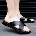 Men Shoes Italian Leather Slippers Men Beach Summer Shoes High Quality Big Size 38-47 Slip on Flats Male Flip Flops Mens Sandals.