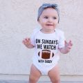 On Sundays We Watch Rugby With Daddy Newborn Baby Boy Girl Costumes Football Cotton Romper Jumpsuit Outfits Short Sleeve Clothes.