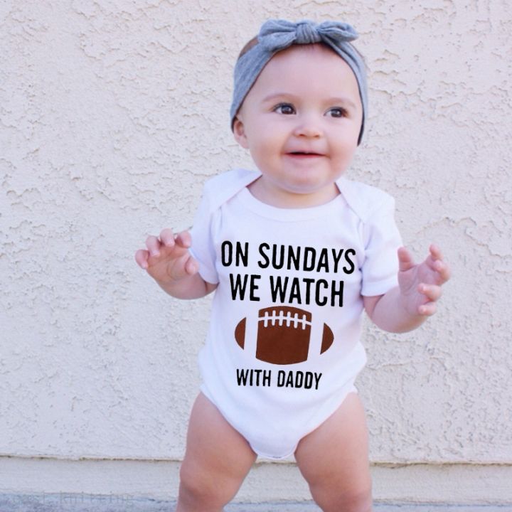On Sundays We Watch Rugby With Daddy Newborn Baby Boy Girl Costumes Football Cotton Romper Jumpsuit Outfits Short Sleeve Clothes