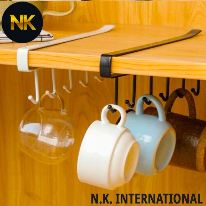 6 Hooks Metal Cup Holder, Coffee Mug Holder, Hanging Cabinet Mug Holder Easy tool less installation