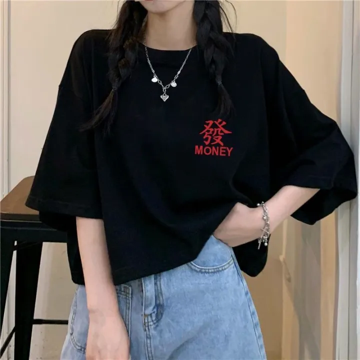 Pure%20Cotton%20ins%20Short%20T%20T-shirt%20Female%20Harajuku%20Style%20Student%20Summer%20New%20Korean%20Style%20Loose%20Black%20Figure%20Flattering%20Short%20Sleeve%20Top%20Fashion%20-%20Image%207