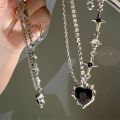 Y2K Purple Crystal Heart Pendant Necklace Women Sweet Cool Girl Punk Clavicle Chain Fashion Aesthetic Necklace Jewelry Gift 2023.