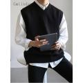 Gmiixder Sleeveless Sweater Vest Hong Kong Style Autumn Men's Loose Solid Bottoming Shirt V-neck Sweater Korean Trend Waistcoat.