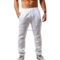 Man Casual Lightweight Linen Trousers Elastic Waist Straight Leg Men Pants. 