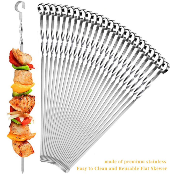 38cm Length Barbecue Stick Easy To Use Stainless Steel Flat Skewers Stick Rust-Resistant Metal Kebab Stick for Outdoor