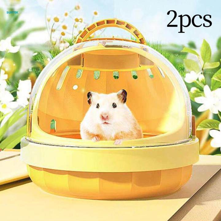2x Hamster Carry Case Cage Small Animal Carry Case for Mice Squirrel Outdoor Yellow