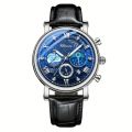 Sun Moon Star Multifunctional Men's Watch Casual Calendar Chronograph Men's PU Leather Quartz Watch, Ideal choice for Gifts. 