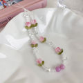 Korean Cute Flower Tulip Pearl Beaded Phone Chain For Mobile Phone Lanyard Pendant Anti-Lost Hanging Jewelry Huiye.