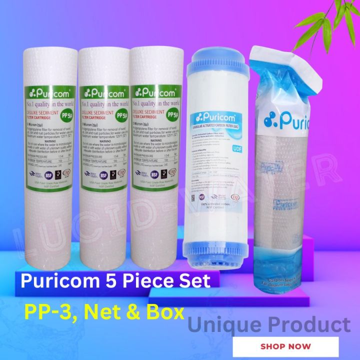 Logic Taiwan Sediment Filter Pp (5 Micron)-3 Pcs, ( Puricom Cto Net Carbon-1 Pcs And 10" Udf Box Carbox-1 Pcs ) (5 Pcs Package),