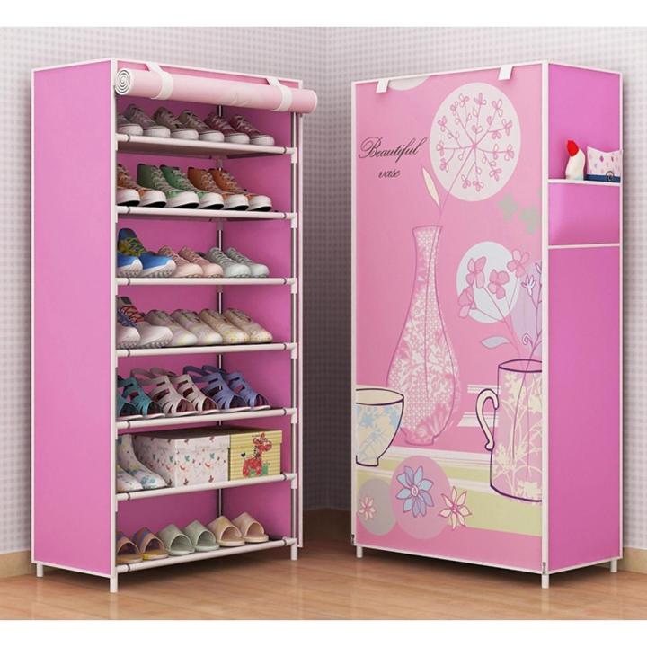 Portable 3D Shoe Rack Plastic Shoe Organizer / Rak Sepatu Kain Printing 9 Tingkat 10 Susun R13 Portable