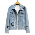 Men's Fashion Cross Embroidery Denim Jacket Spring and Autumn Ins Street Fashion Label Loose Jean Jacket Chaquetas Hombre.