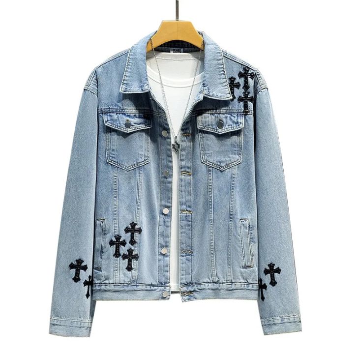 Men's%20Fashion%20Cross%20Embroidery%20Denim%20Jacket%20Spring%20and%20Autumn%20Ins%20Street%20Fashion%20Label%20Loose%20Jean%20Jacket%20Chaquetas%20Hombre%20-%20Image%205