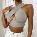 Women Criss Cross Tank Tops Sleeveless Solid Cutout Front Crop Tops Party Club Streetwear Summer Lady Bustier Tops. 