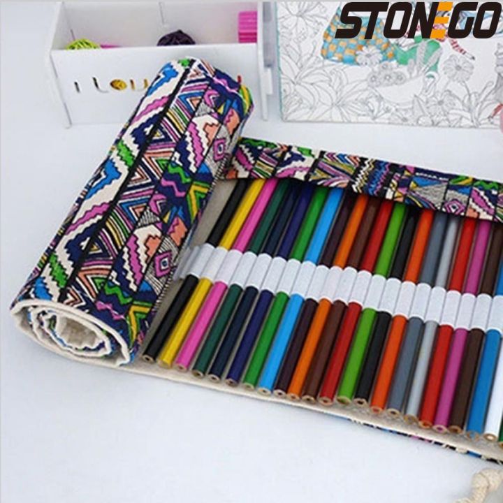 STONEGO%2048/72%20Holes%20Canvas%20Wrap%20Roll%20Up%20Pencil%20Pen%20Bag%20Holder%20Case%20Storage%20Pouch%20-%20Image%203