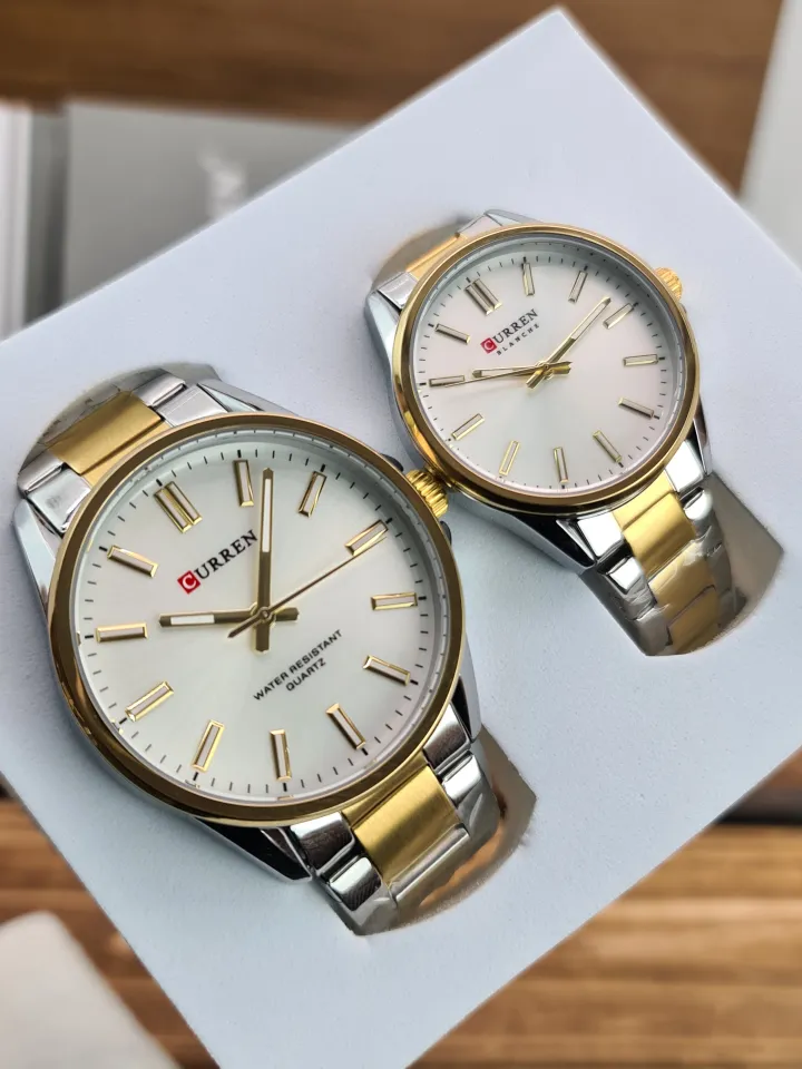 CURREN 9090 Couple Quartz Watch Bracelet For Stainless Steel Analog Fashion Creative Leisure Round Watch SILVER GOLDEN WHITE Daraz .bd