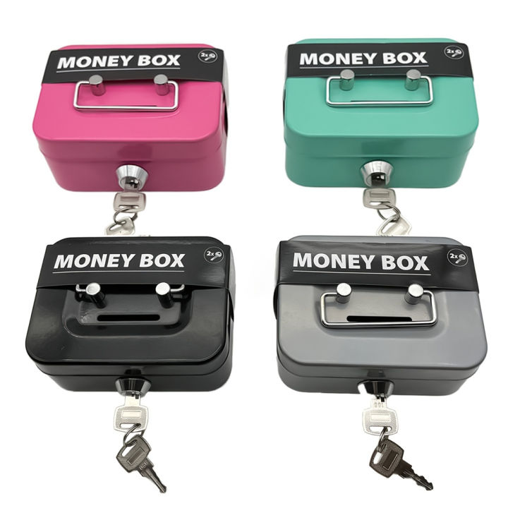 【support】 Safe Box Lockable Cash Box With Key,Portable Piggy Box Made Of Metal Small Security Lock Box Sturdy Boxes For Kids