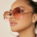 2022 Rimless Sunglasses Women Ocean Water Cut Eyewear Women Men Trimmed Lens Metal Curved Temples Sun Glasses Female UV400.