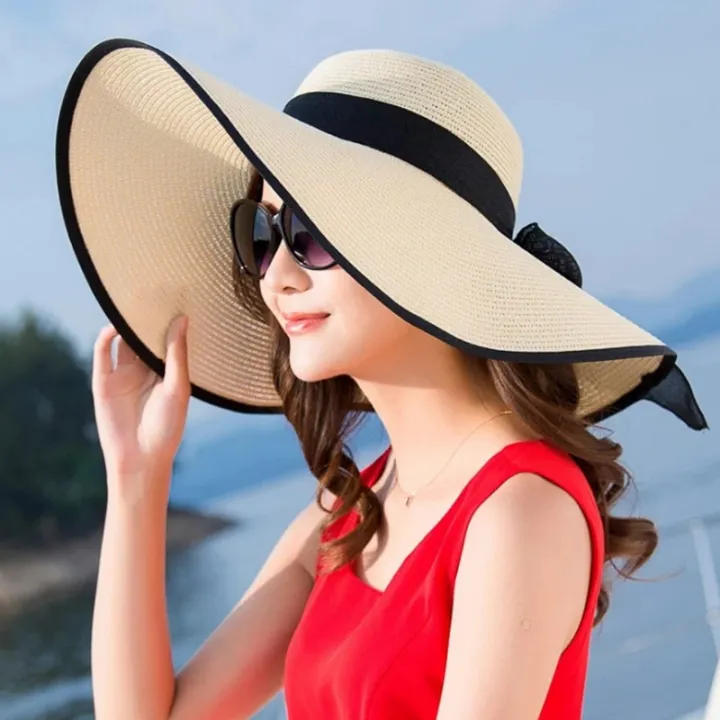 Summer%20Large%20Brim%20Straw%20Hat%20Floppy%20Wide%20Brim%20Sun%20Cap%20Bowknot%20Beach%20Foldable%20Hats%20%20Hats%20for%20Women%20-%20Image%204