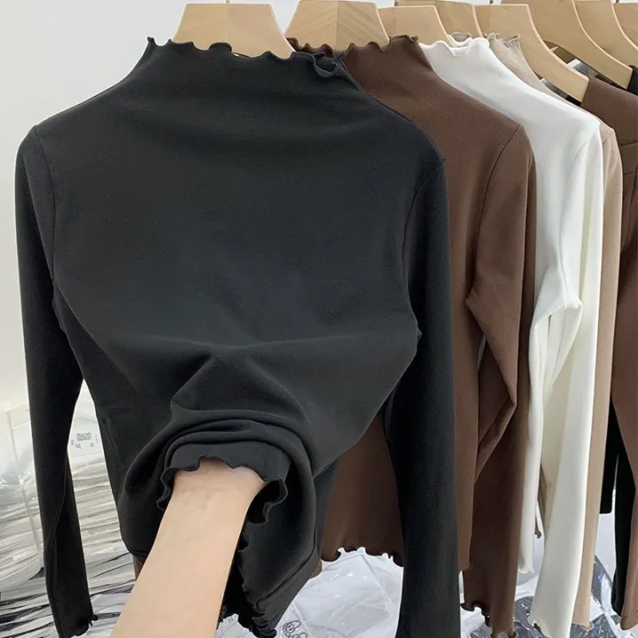 Oversize%20women's%20clothing%20300%20Jin%20Fat%20MM%20Autumn%20and%20Winter%20Long-Sleeved%20Inner%20Top%20De%20Velvet%20Half%20Turtleneck%20Wooden%20Ear%20Bottoming%20Shirt%20for%20Women%202%20-%20Image%203