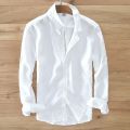 New Designer 100% Linen Long Sleeved Shirt Men Brand Casual Solid White Button Up Shirts for Men Top.