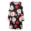 Spring flowers Women Christmas Printed Pattern Dress, Black Round Collar Long Sleeve A-line Style Skirt, S/ M/ L/ XL/ XXL.
