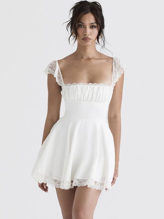 2023%20Summer%20Elegant%20White%20Lace%20Strap%20Mini%20Dress%20For%20Women%20Fashion%20Sleeveless%20Backless%20Loose%20Short%20Dresses%20Pure%20Color%20Shapewear%20-%20Image%202