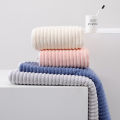 Household candy strip velvet coral velvet Gaoyang towel bath towel shower cap set thickened absorbent non-shedding three-piece set.