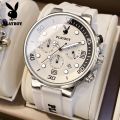 PLAYBOY Luxury Watches For Men Fashion Silicone Strap Waterproof Sport Chronograph Quartz WristWatch Smart Clock With Date.