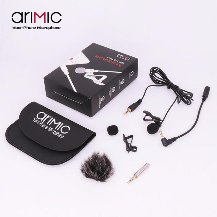 Arimic Lavalier Lapel Clip-on Omnidirectional Condenser Microphone Kit with cable adapter & windshield for iPhone Samsung