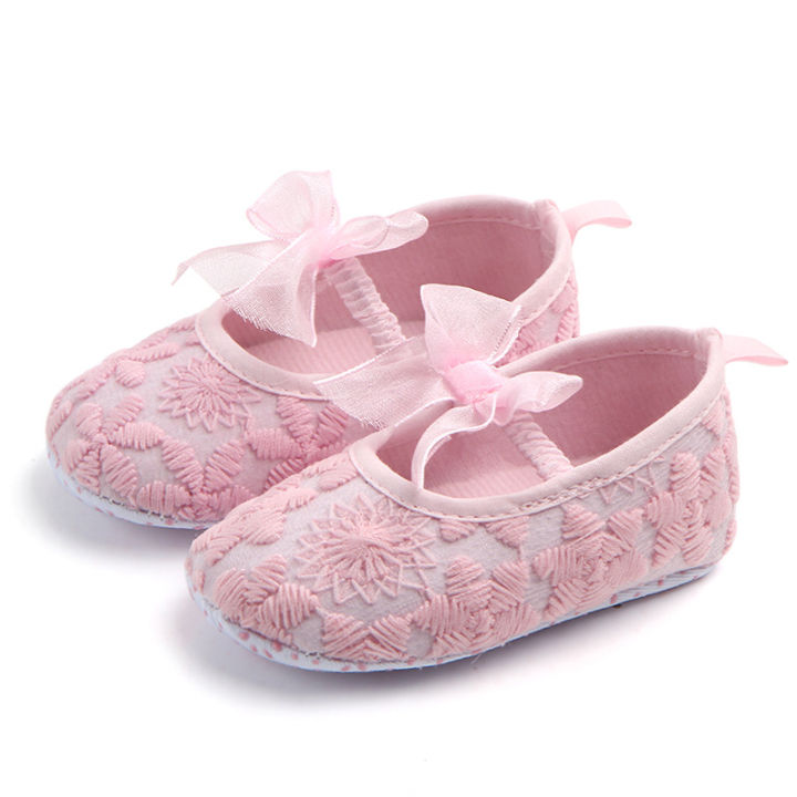 【Good-Love Store】(New) baby shoes lace flower bowknot soft anti slip newborn 0-18 months girls flats kids shoes