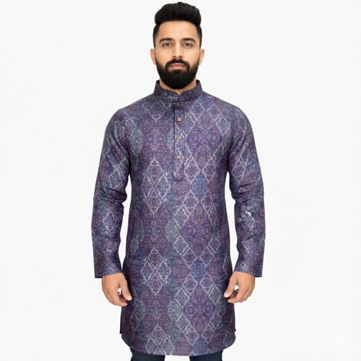 Printed Premium Quality Panjabi for Men | Luxury Cotton Ethnic Kurta | Stylish Traditional Wear for Eid, Wedding & Festive Occasions | Comfortable Breathable Fabric | Modern Slim Fit Design | Trendy Printed Panjabi for Smart & Elegant Look