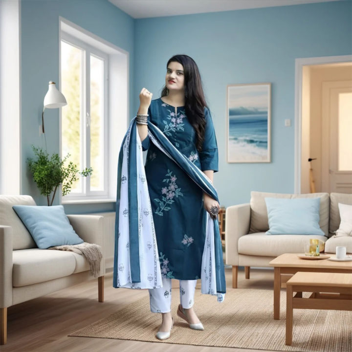 New Gorgeous Unstitched Block Printed Cotton Three Piece Dress for Women