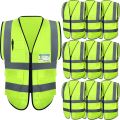 Neon Green High Visibility Reflective Construction Safety Security Vest. 