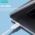 USAMS Lithe PD 100W 5A Type C Fast Charge Indicator Cable USB C Data Cable For iPad Switch Huawei Xiaomi Samsung Tablet Laptop. 