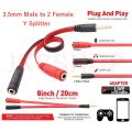 3.5mm 1 Male to 2 Female Ports Headphone Micophone Stereo Audio Cable Adapter. 