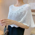 Womens Loose Crochet Tops Hollow Lace Out Cotton Shrug Poncho Shawl Wrap Crewneck Summer Beach Cover Up Shoulders Warm Shawl. 
