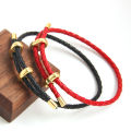 3MM Vintage Texture Leather Waxed Cord Women Jewelry for Men Bracelets Luxury Gold Plated Copper Adjustable Black/Red Bangles. 