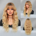|A variety of options are available|Cross-border European and American wigs with long curly hair, female Qi bangs, large waves, chemical fiber full head cover wigs wholesale.