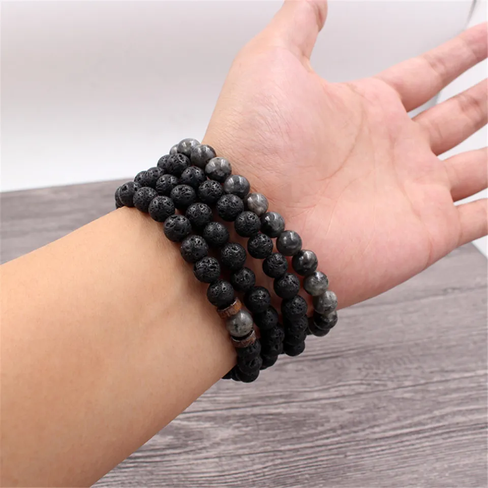 Wholesale Lava Stone Buddha Beads Bracelets Black Iron Lava
