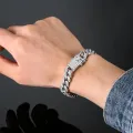 Black Braided Men Leather Bracelet Stainless Steel Magnetic Buckle.